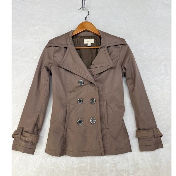 Womens‎ Pea Coat Rain Jacket Merona Size XS Tan Brown Double Breasted Button Up - Picture 1 of 16